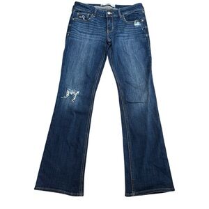 Y2K Hollister Size 27x32 Low Rise Bootcut Jeans‎ Dark Wash Distressed Bird Logo
